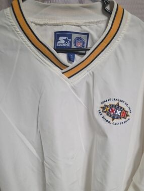STARTER White Pullover Shirt Jacket with Yellow & Navy Trim